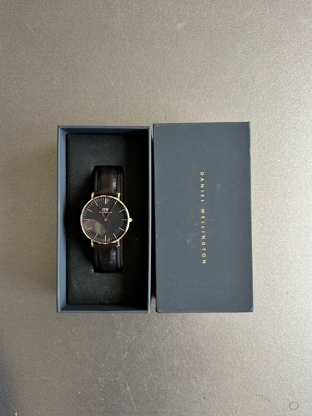 Daniel Wellington Black Dial with Gold Case and Black Leather Strap